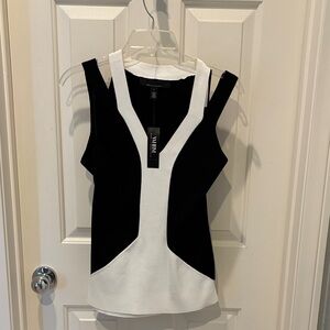 White House Black Market Black & White Colorblock V-Neck Tank.  NWT - Size L